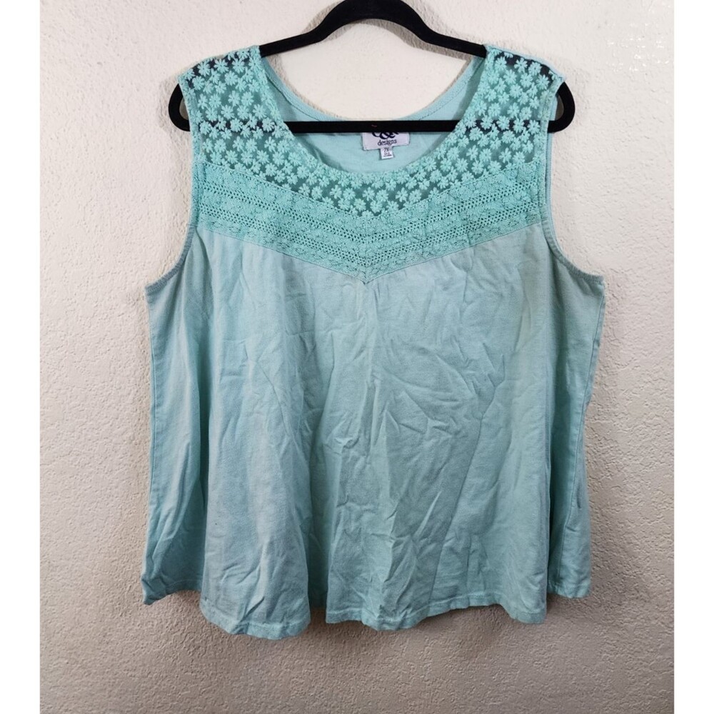 C&K Designs Womens 2X Blue Embroidery Floral Round Neck Sleeveless Blouse